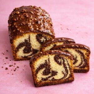 Cake Marbré Chocolat-Vanille, Glaçage Rocher Noisette